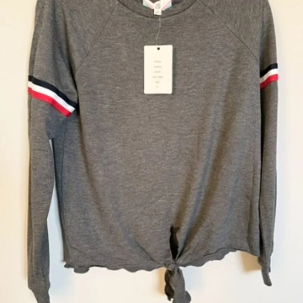 Pink Rose Grey Tie Front Long Sleeve Top | Size S | NWT
